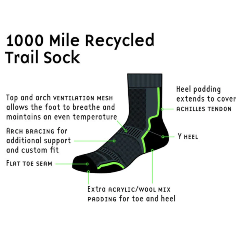 1000 Mile Mens Repreve Trail Sock - Twin Pack