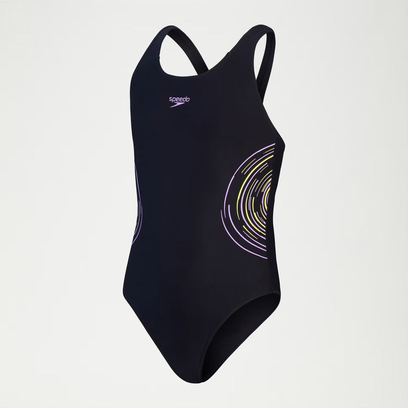 Speedo Girls Placement Muscleback 1-piece - Black/Purple