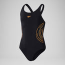 Speedo Girls Placement Muscleback 1-piece - Black/Orange