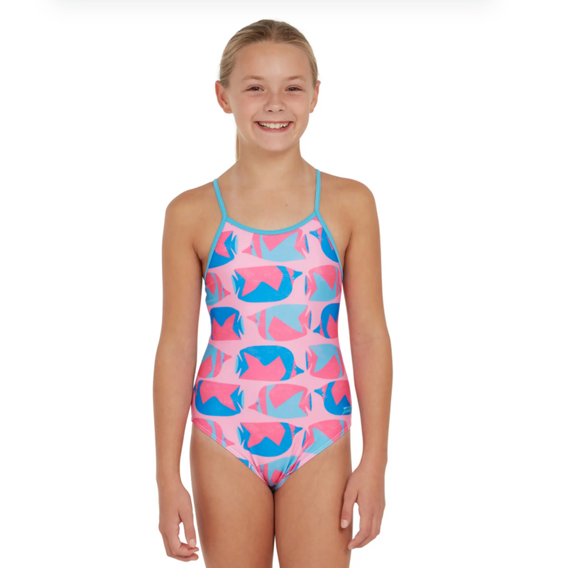 Zoggs Fish Pond Classic Back Front Lined Girls Swimsuit