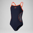 Speedo Girls' Plastisol Placement Thinstrap Muscleback Swimsuit - Navy/Red