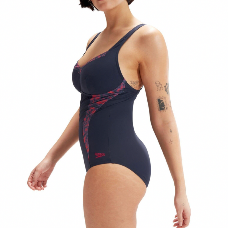 Speedo Lunalustre Body Shaping Swimsuit - Navy/Red